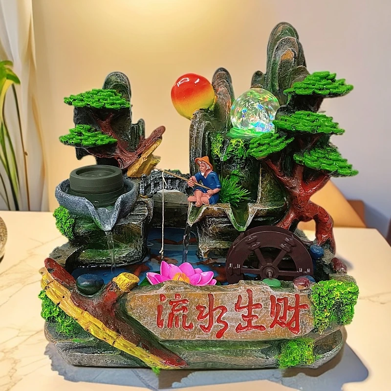 【流水生财摆件】假山流水桌面摆件客厅店铺招财开业礼品自动循环