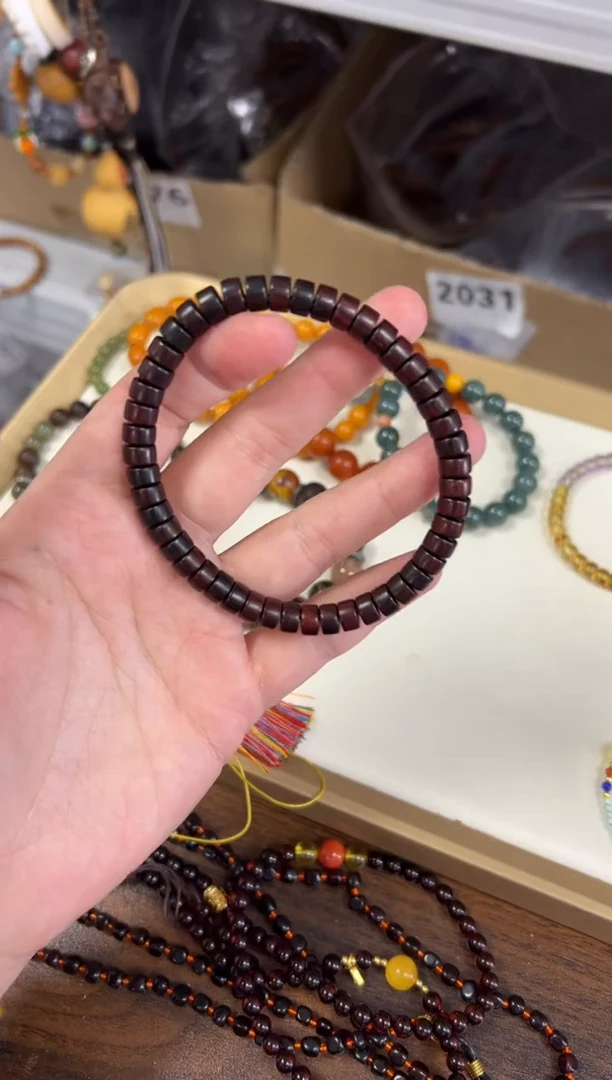 小叶紫檀手串/手链孤品紫檀木药片珠手链[0473]