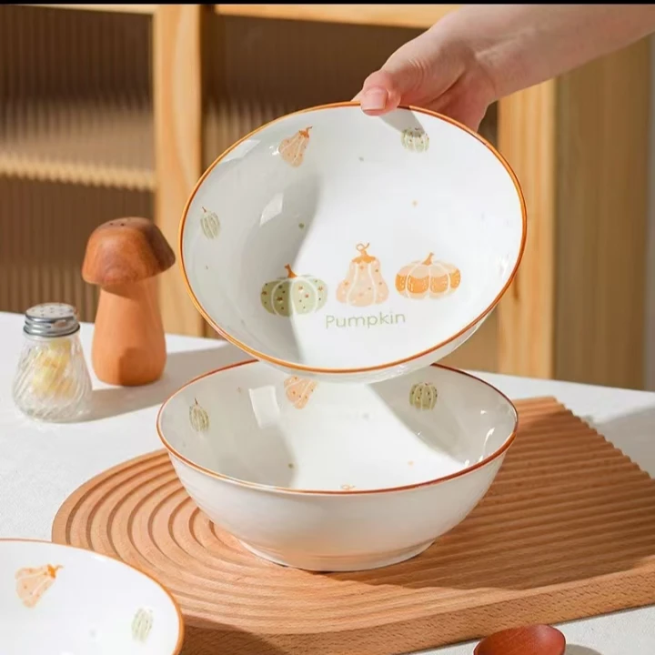 南瓜6英寸斗碗4只家用陶瓷餐具网红创意饭碗日式釉下彩