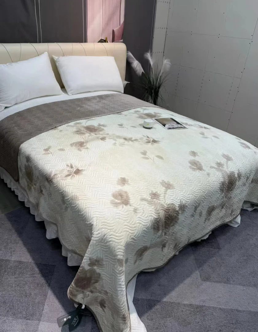 【烟云】220*240cm高端舒适亲肤棉婴芙绒床盖双面四季可用