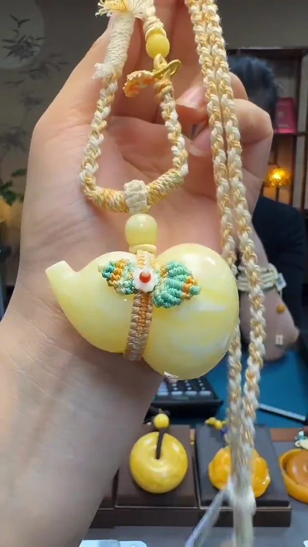 琥珀吊坠(不含链)未镶嵌天然保真蜜蜡葫芦套装（送绳子）