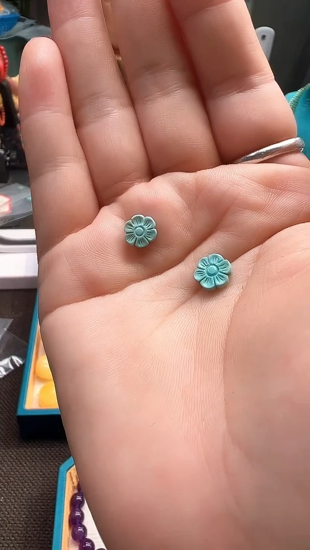 裸石蜜蜡未镶嵌精工小花花 一对