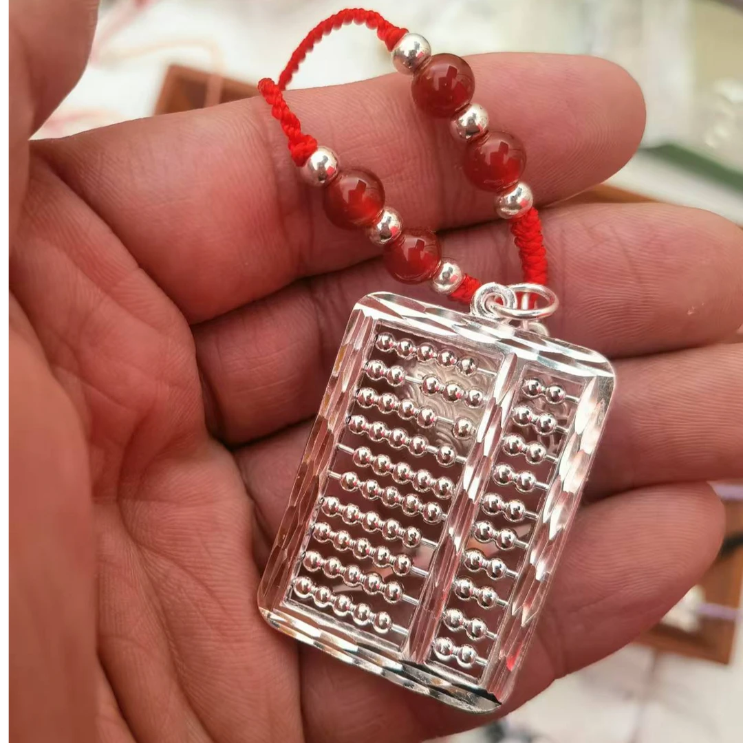 吊坠足银 999纯银项链女款手工时尚复古民族风链素款算盘吊坠项链