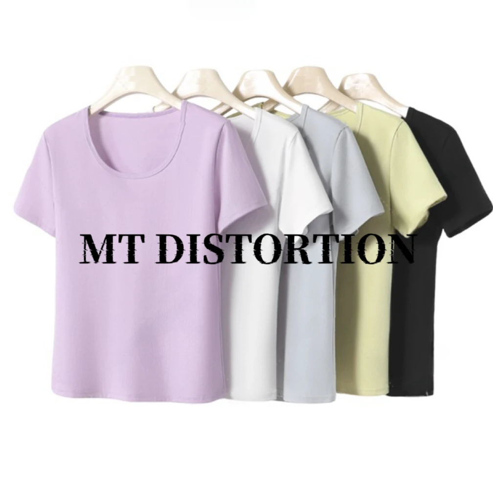 MT DISTORTION夏季新款弹力U领T恤女【两件装】