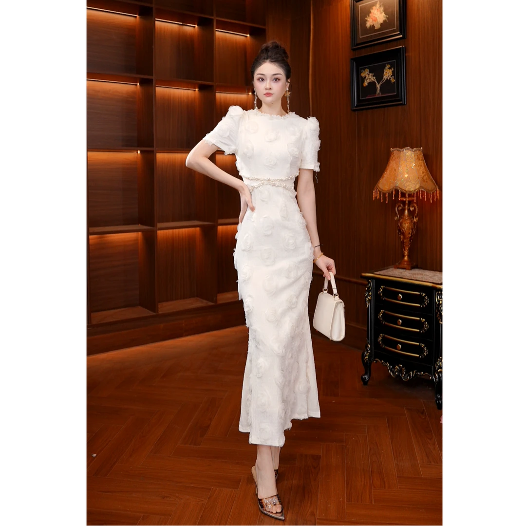 玫瑰女人气质显瘦高腰女装连衣裙21647