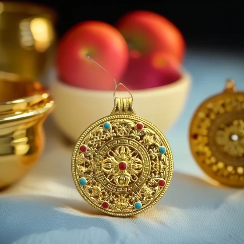 吊坠足银 复古经典民族风大气的珐琅八宝罗盘吊坠