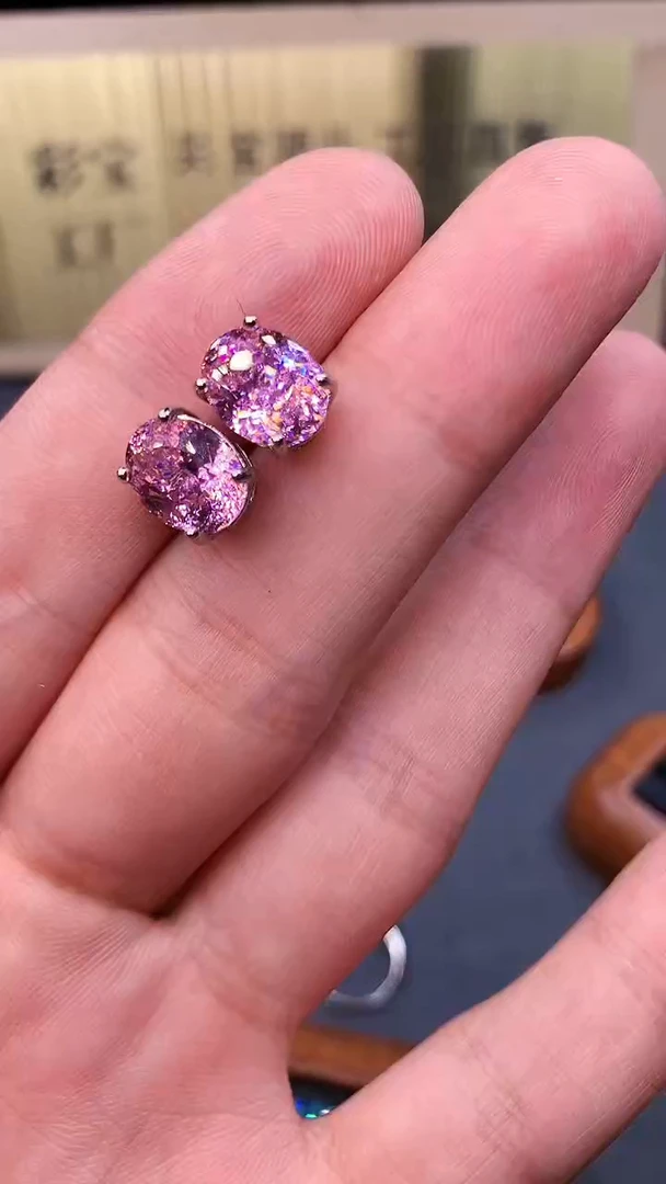 碧玺耳钉银S925镶嵌5345