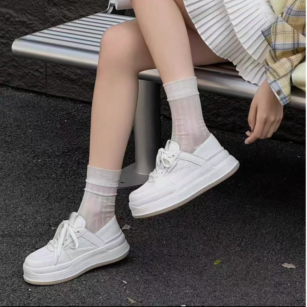 57A22 网面透气小白鞋女款夏季薄款运动厚底百搭休闲板鞋