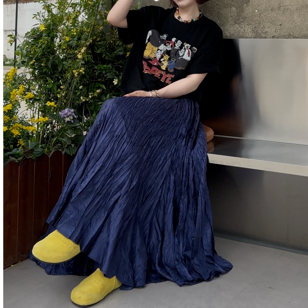 【动感半裙】重工褶皱 垂顺大摆显瘦半身裙 25BSQ54825