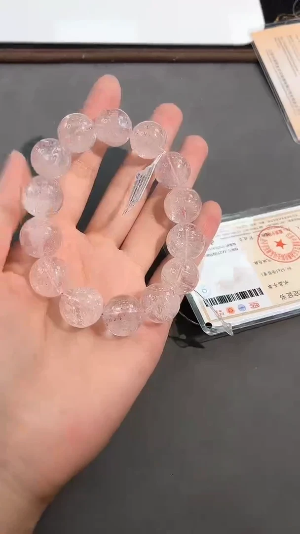 水晶手链未镶嵌75号粉胶花阿赛单圈16mm
