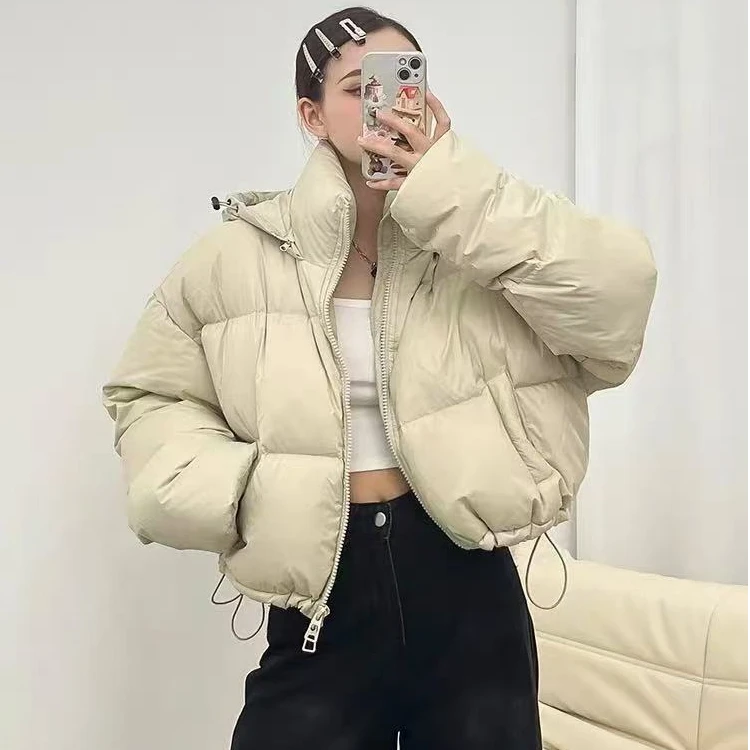 自编991222  纯色短款可以拆卸帽子加厚面包服外套