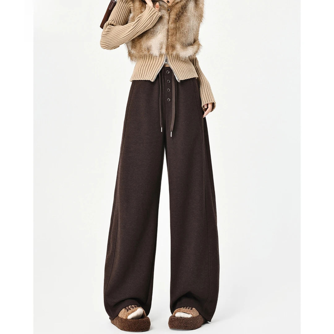 摩卡棕加绒裤」高克重垂坠筋骨感！鱼骨纹弯刀显瘦高质感阔腿裤神裤