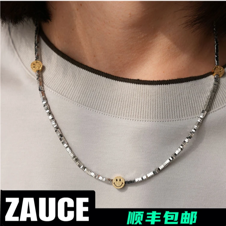 钛钢项链 金沙笑脸串珠碎银项链 小众ins原创设计潮流百搭情侣款