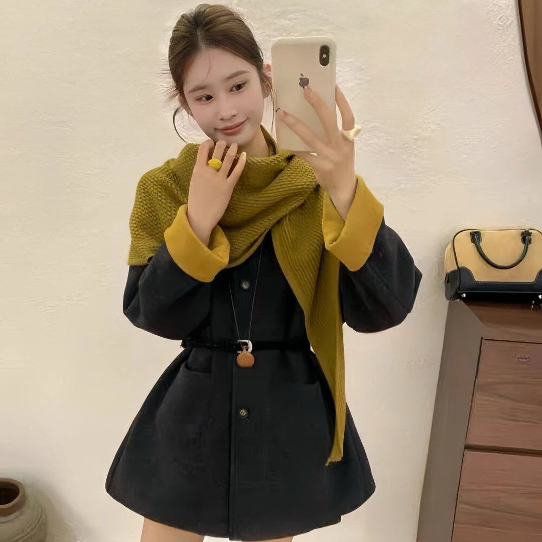 撞色中长款毛呢外套女披肩大衣女秋冬高级感新款时尚洋气百搭女装