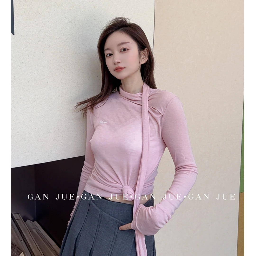 AVVENN设计师品牌 25秋 粉色 挂脖飘带 长袖上衣 ganjue买手店