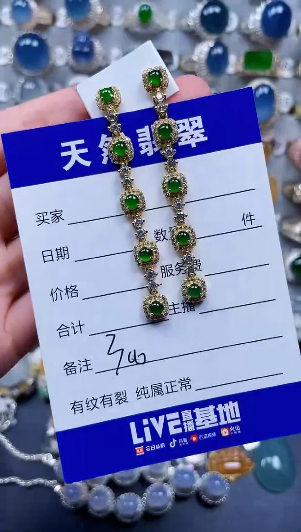 银S925镶嵌翡翠耳饰300