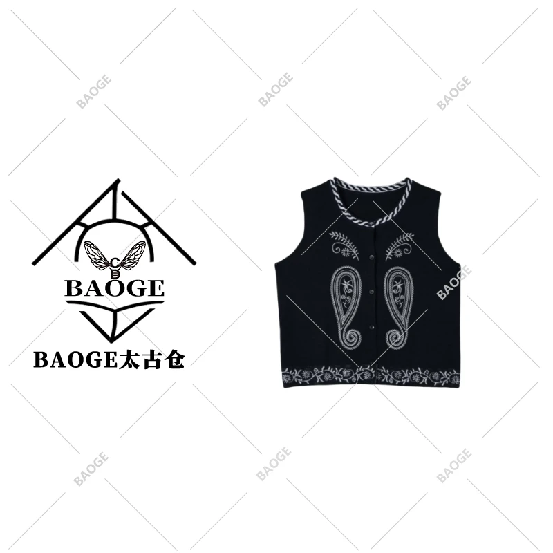 【BAOGE太古仓】天丝亚麻复古民族风花纹无袖针织开衫msl515