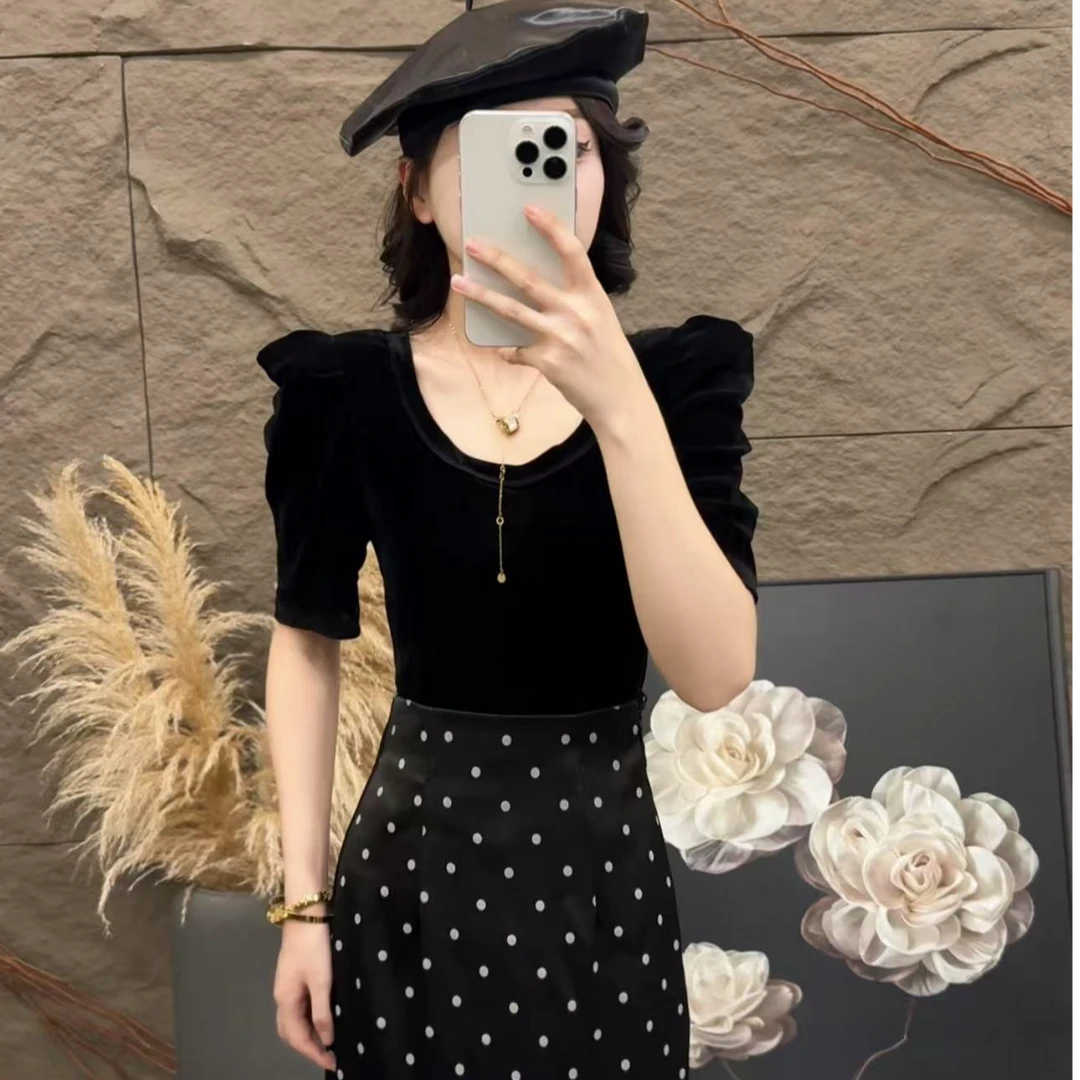 范范力推--2025夏季新款中袖淑女气质风U领简约T恤上衣