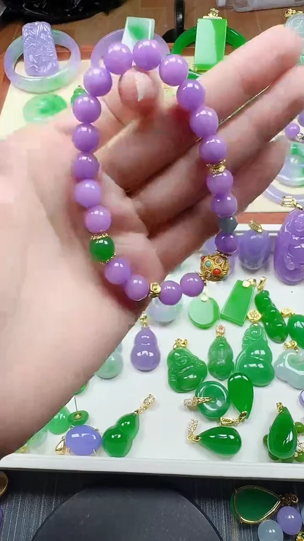 吊坠(赠链)14K金镶嵌翡翠紫金弹珠8mm串