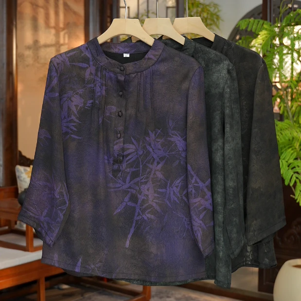 霜夜 夏季新款气质老料百搭衬衫37894