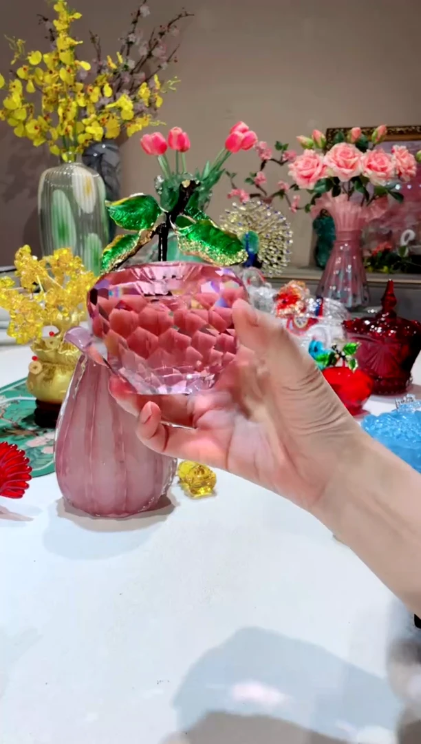 【闪购商品】琉璃手工艺品粉色水晶苹果