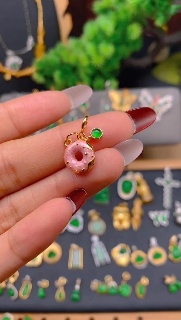 吊坠(不含链)银S925镶嵌翡翠甜甜圈