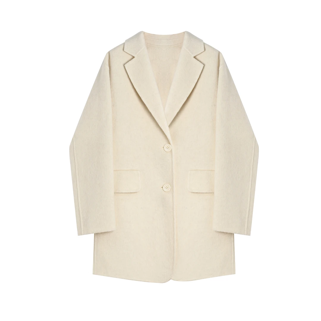 【梧叶秋深】毛呢外套女大衣复古宽松设计师双面呢大衣8A52D721