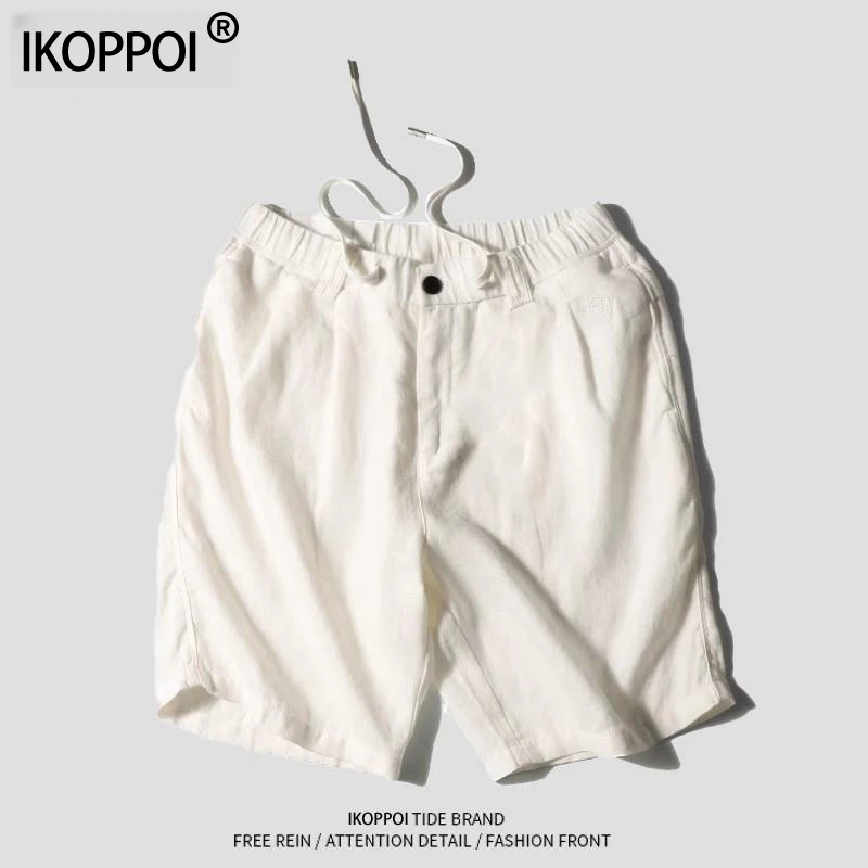 轻奢男夏季薄款凉感亚麻短裤中裤直筒宽松纯色日系复古休闲五分裤