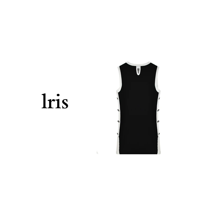 LRIS 字母提花拼接赫本风开叉小黑裙女士气质连衣裙-2298