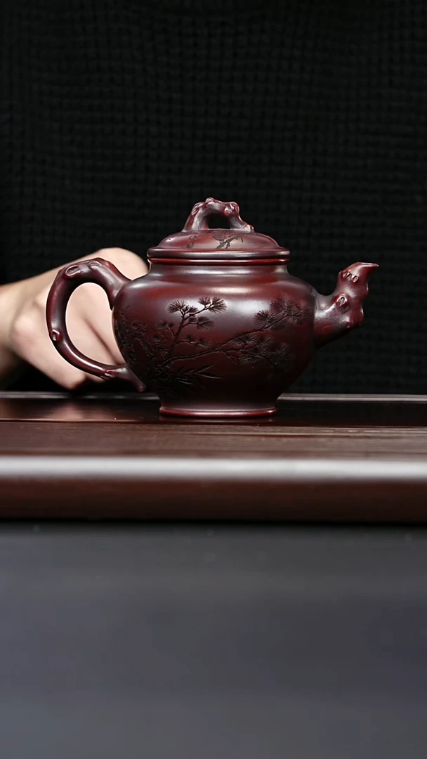 紫砂壶宜兴紫砂 竹节报春 龙山古乌泥 吴国政 450毫升