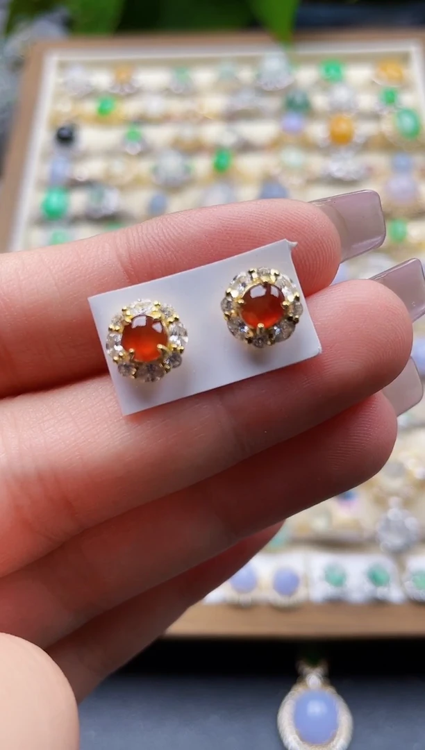 银S925镶嵌翡翠耳饰6