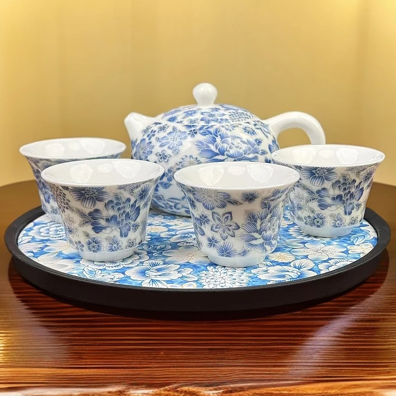 青叶花一壶四杯+圆茶盘ZH107