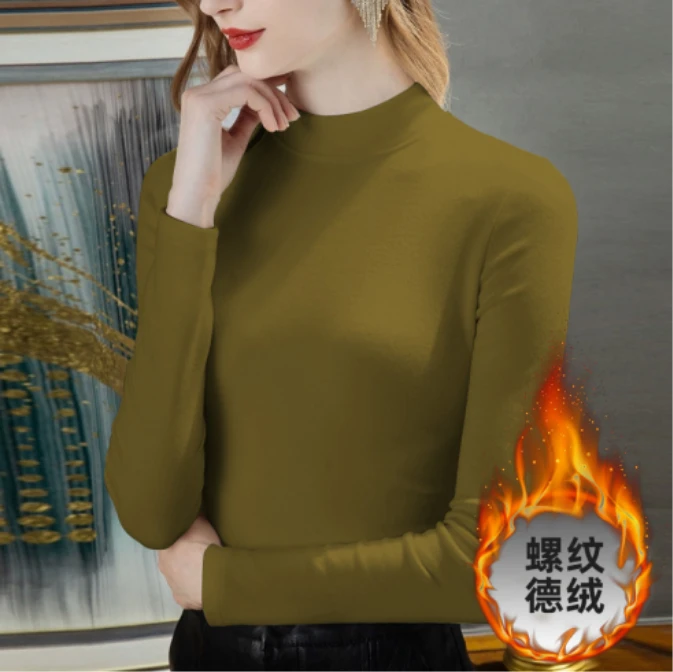 显瘦德绒打底衫女2025新款秋冬季内搭半高领保暖长袖t恤洋气上衣