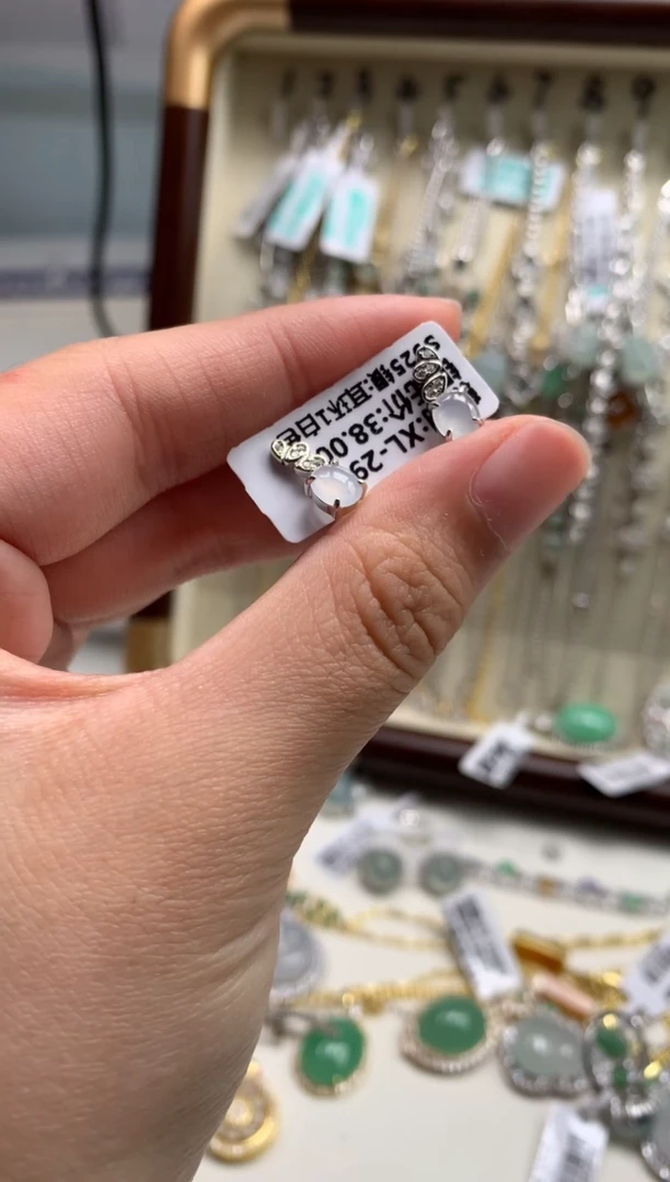 银S925镶嵌戒指翡翠耳饰6