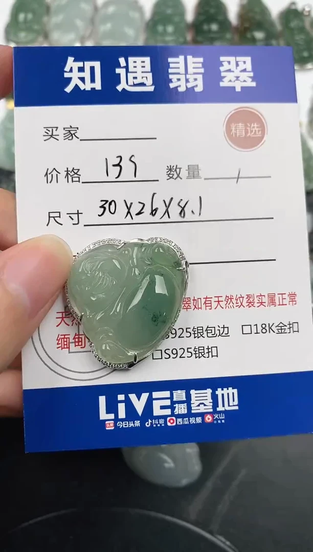 颈饰银S925镶嵌翡翠挂件