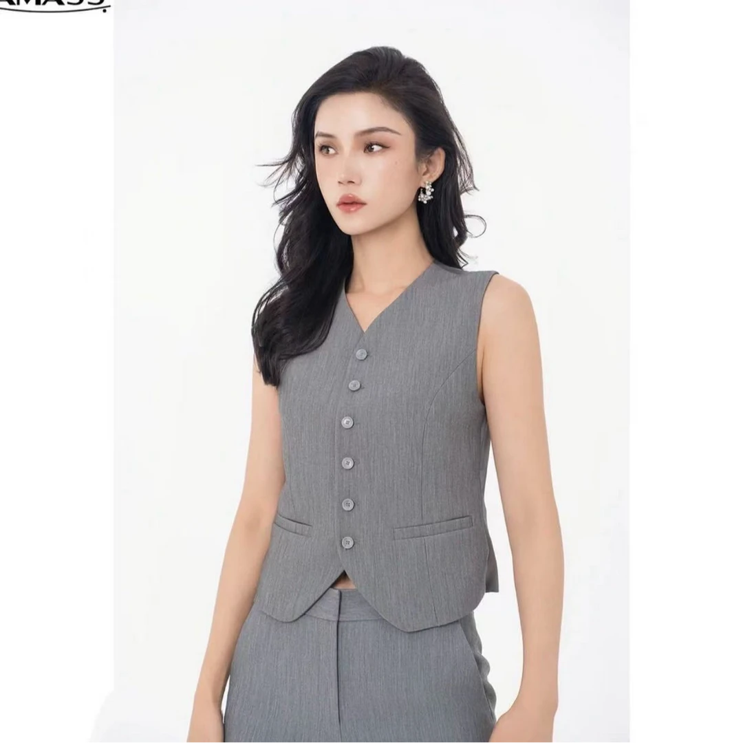 AMASS/阿玛施夏季设计感女装高级修简约修身女式牛仔马甲