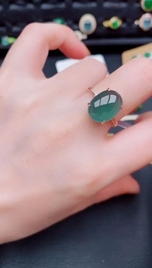 【闪购商品】翡翠戒指银S925镶嵌天然a货翡翠701