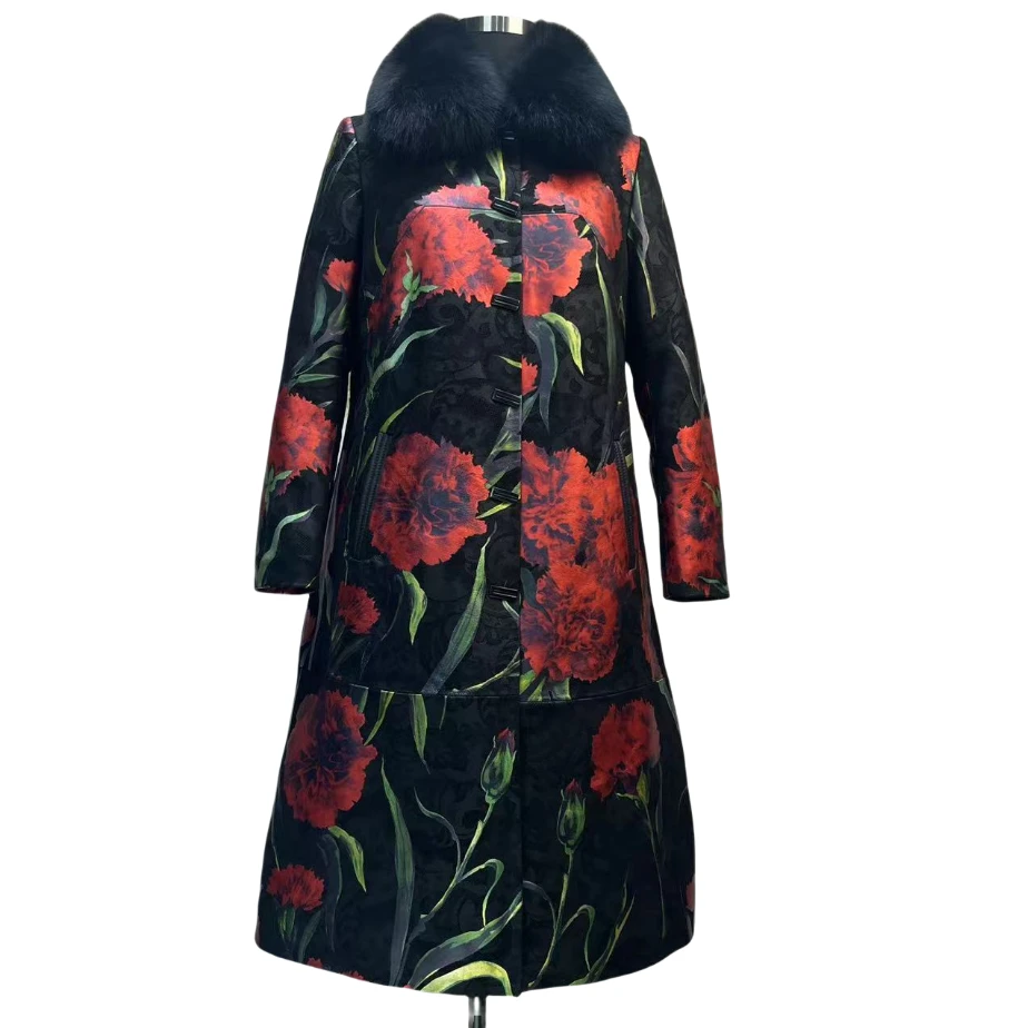 艾尼菲雨冬季新款时尚高奢气质款绵羊皮印花女装外套