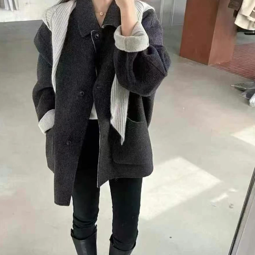 灰色带领大衣外套