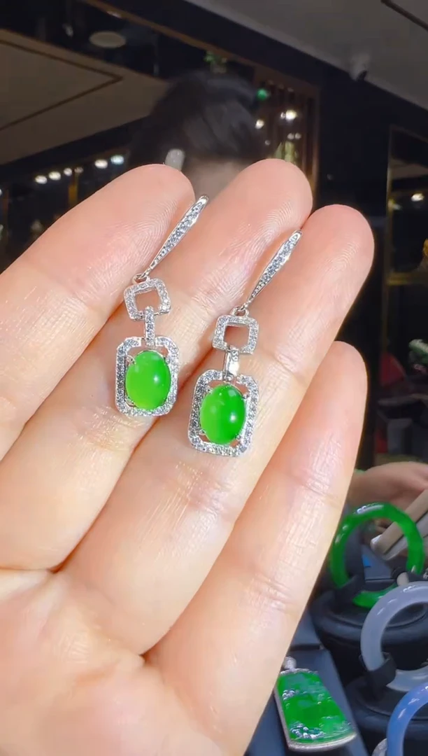 翡翠银S925镶嵌耳饰014（多样性发其一）