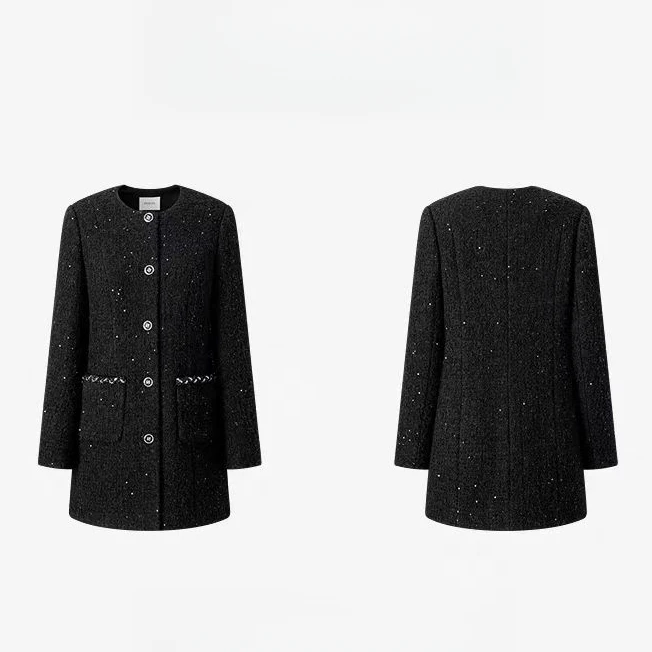 【心诺家】中长款气质百搭短款外套时尚秋冬灰色上衣休闲气质上衣