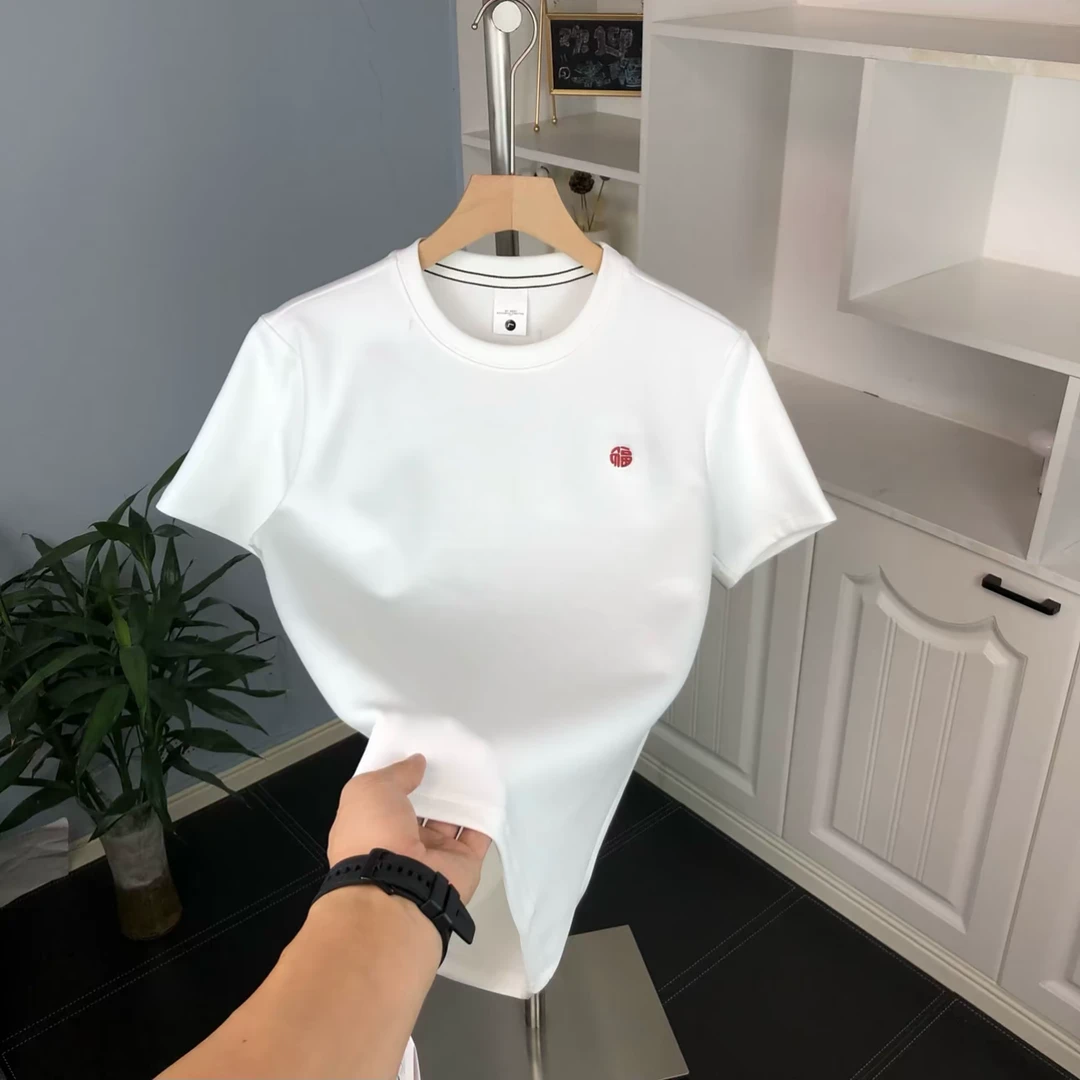 2025春夏季男士新款高质量圆领休闲时尚重磅纯棉印花百搭男装短袖