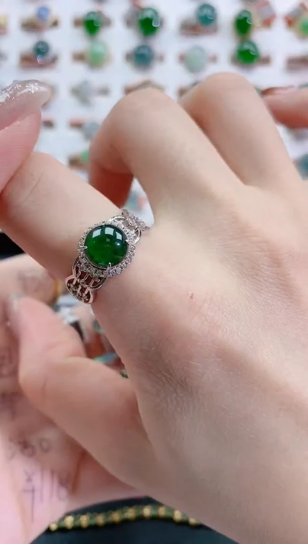 银S925镶嵌戒指翡翠天然翡翠