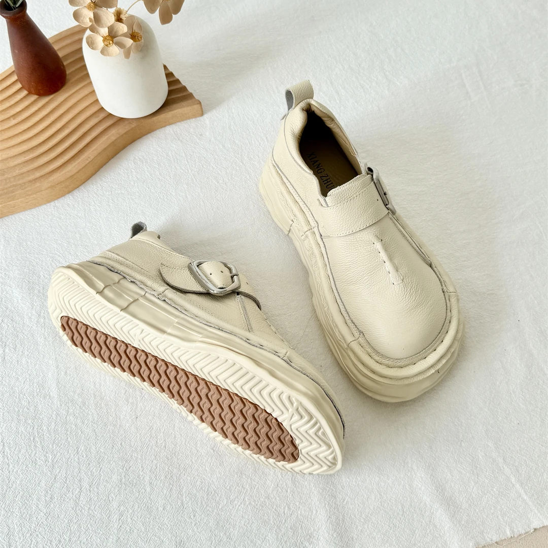 719-52新款韩版松糕底耐磨女圆头森系中跟厚底鞋系带英伦风百搭