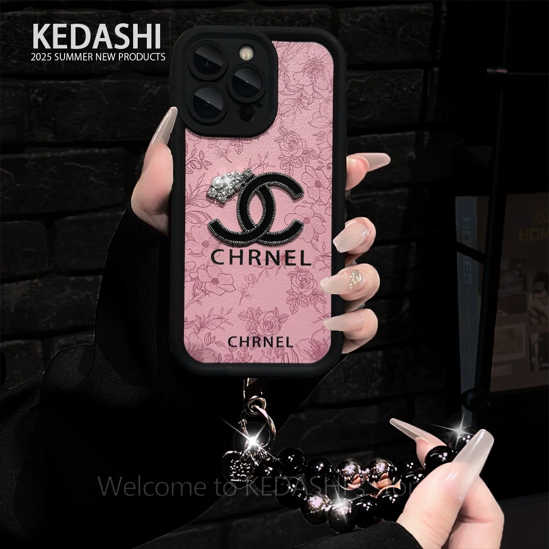 粉色线条花适用苹果17PROMAX双C标华为VIVO小米OPPO手链手机壳女