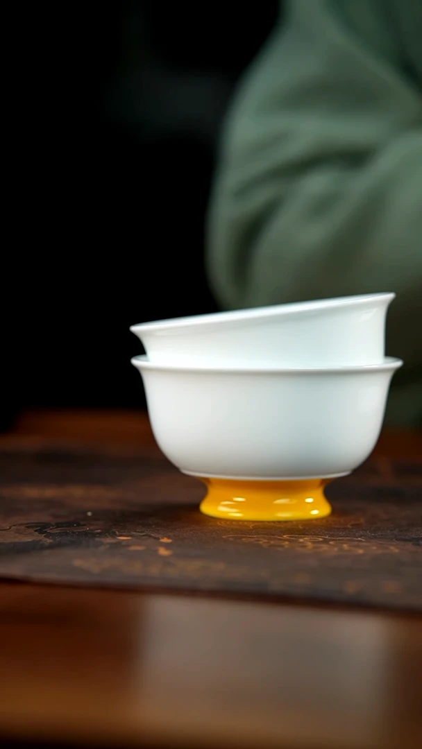 江壶见陶瓷鸡油黄碗一对装