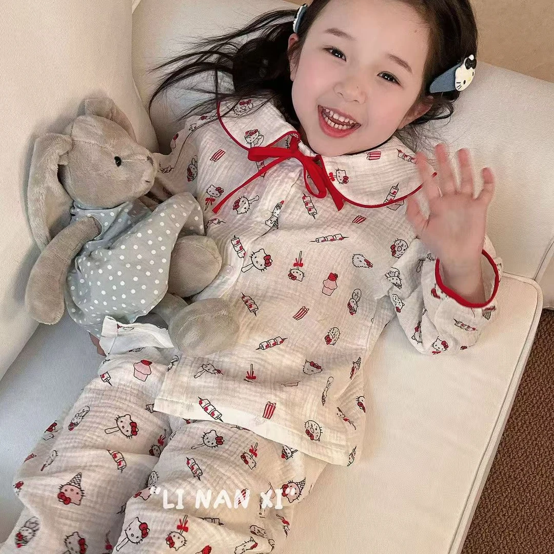 2025春季新款女童甜美可爱卡通翻领A类家居服两件套85017