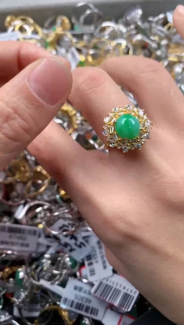 银S925镶嵌戒指翡翠777     2