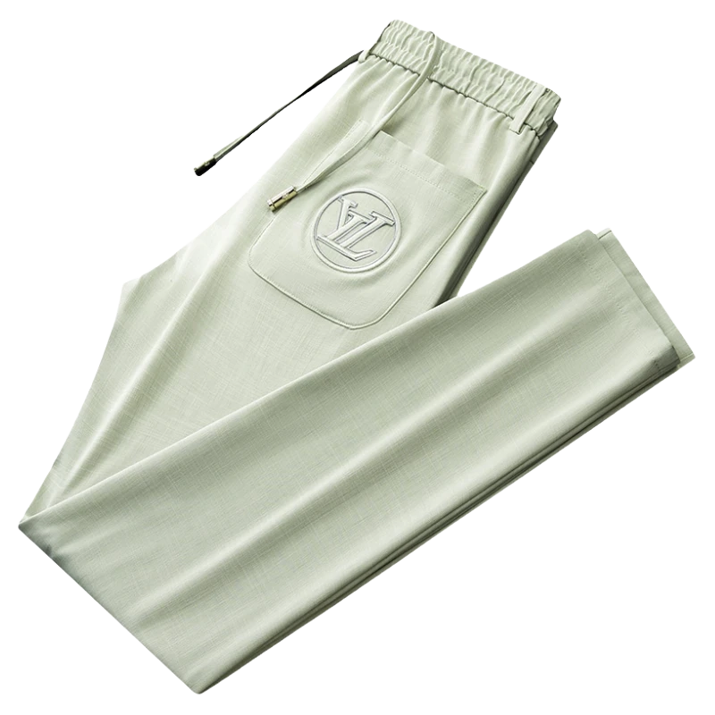 2025夏季男士轻奢冰感休闲裤男小脚修身薄款刺绣直筒运动卫裤男裤