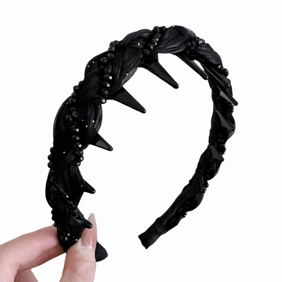 【麻花恋礼】手工轻奢黑麻花辫气质发箍波浪防滑黑色头箍压发卡FJ02